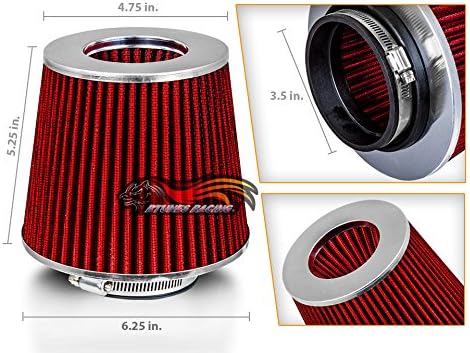 RED 3.5" 89 mm Inlet Cold Air INTAKE Cone Replacement Performance Washable