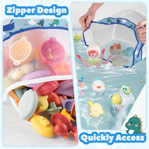 UNEEDE Dino Print Bath Storage,4.15 Gallons Bathtub Storage Organizer,Bath Holder for Bathtub Organizer and Storage,Quick Dry Bath Organizer,Mesh Shower Caddy,Blue Dinosaur Sutff - style: Blue dinosaur