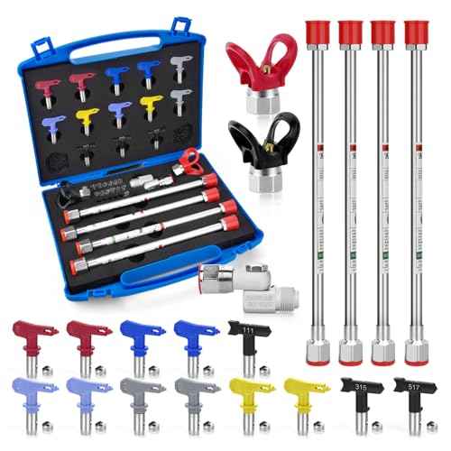 21Pcs Airless Paint Sprayer Gun Tip Extension Pole Rod Set with Airless Spray Gun Tip, 30CM Paint Sprayer Extension Wand, Nozzle Tip Guards, Swivel Joint for Airless Paint Sprayer Gun Painting