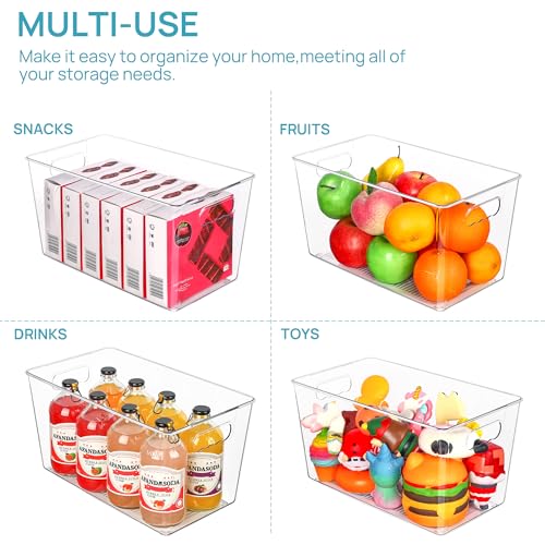 Vtopmart 6 PCS Clear Plastic Storage Bins, Pantry Organizer Containers with Handle for Refrigerator, Fridge, Cabinet, Kitchen, Countertops, Cupboard, Home Organization and Storage, XL - size: XL(13”L x 7.4”W x 7”H)