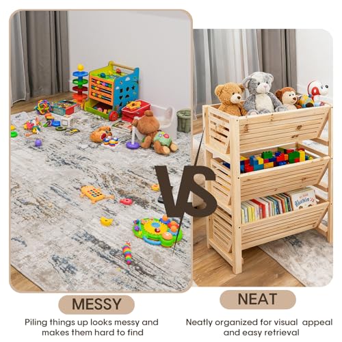 Potato Onion Storage Rack, 3-Tier Stackable Wooden Bins for Pantry Cabinet, Ventilated Vegetable Organizer with Baskets, Fruit Produce Bread Holder for Kitchen Shelf, Fir Wood