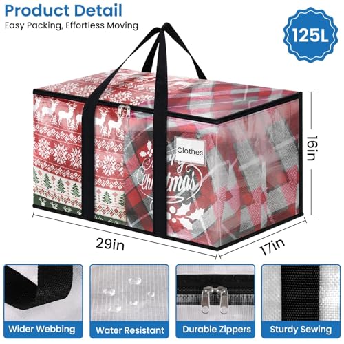 RoomHacks Clear Heavy Duty Extra Large Moving Bags, Reinforced Handle and Double Zipper, Storage Bags Alternative to Moving Box (2 Packs) - size: 125L- 2Packs