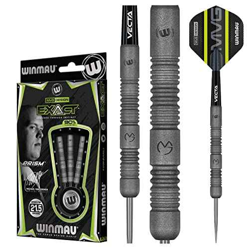 WINMAU Darts Set - Michael Van Gerwen MvG Exact Steeltip Darts - Includes Darts Flights & Stems, Available in 21.5g, 23g, 24g & 25g, Professional 90% Tungsten Darts Set
