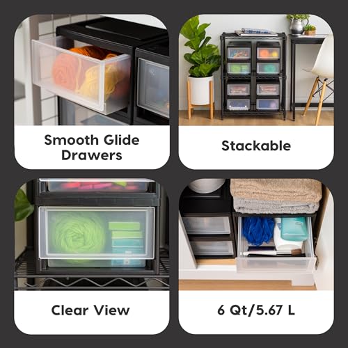 IRIS USA 6 Qt. Plastic Drawer Storage Organizer Stacking Drawers, 8-Pack, Stackable Unit with Sliding Drawer for Clothes Bedroom Kitchen Under Sink Pantry Craft Room Bathroom Dorm Office, Black - size: 6 Qt - 8 Pack
