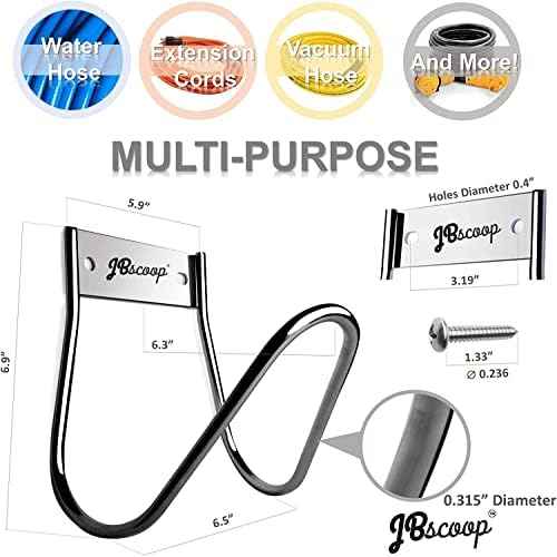 JBscoop Garden Hose Holder Stainless Steel Small Wall Mount Garden Hose Hook, Ideal for Water, Air, Hydraulic Hose, Ropes, Extension Cords Heavy Duty & Rust Proof Set of 2