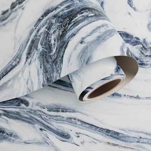 VaryPaper 15.7''x78.7'' Navy Blue and White Marble Wallpaper Peel and Stick Countertops Waterproof Marble Contact Paper for Table Desk Counter Top Vinyl Wrap Removable Granite Wall Paper for Kitchen