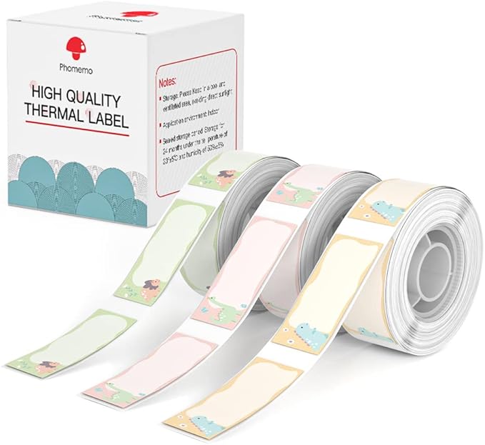 Phomemo D30 D35 Label Maker Tape, Black on Fat Little Dragon, Flower Little Dragon, Obediently Little Dragon Pre-Cut Sticker Thermal Paper Self-Adhesive Label, 14mm x 50mm (0.55 x 1.96 Inch) 3-Roll
