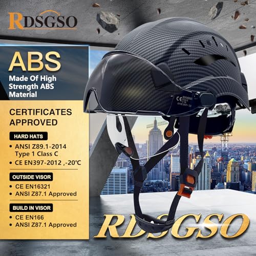 ANSI-Certified Industrial Safety Helmet Hard Hats with Retractable Clear and Tinted Visors Adjustable Ventilation 6-Point Suspension for Construction Industrial