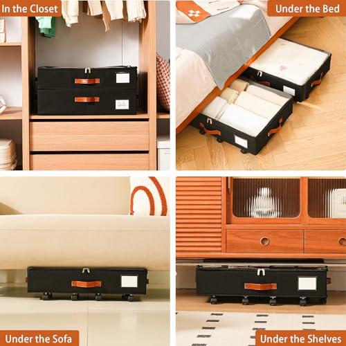 Freebat Under Bed Storage Organizer with Wheels, Underbed Container with Clear Lid Cover, Storage Bag Box with Visiable Window for Clothes, Bedsheet, Pillow, 2 Pack，5.5 inches - size: 5.5 inch