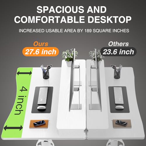 Veken 47.2"×27.6" Home Office Standing Desk with Monitor Riser, Adjustable Computer Desk with Drawers, Ergonomic Desk for Work, Study, Gaming, Crafting, White - color: White
