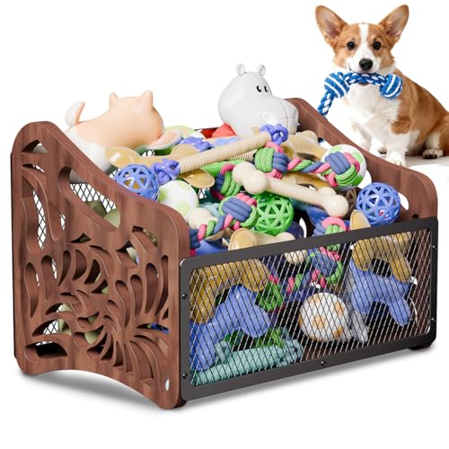 handrong Large Dog Toy Basket,Wood Dog Toy Box,Cat Toy Basket Box,Dogs Toys Storage Bin,Pet Toys Baskets for Living Room Outdoors Organizing Storage