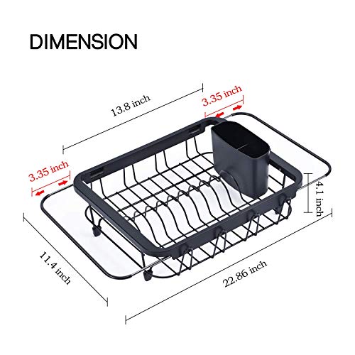 TOOLF Expandable Dish Drying Rack Over The Sink Adjustable Dish Rack in Sink Or On Counter Dish Drainer with Utensil Holder Rustproof for Kitchen - size: Middle