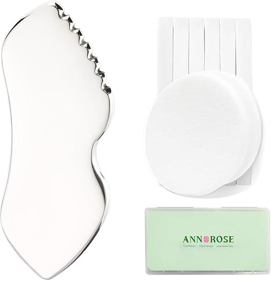 Facial Sponge with Stainless Steel Gua Sha Tool - 2-in-1 Design, Premium Guasha Set for Face, Body and Face Gua Sha Stone for Tighten Skin