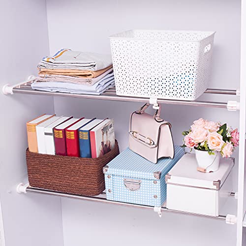Hershii Expandable Closet Tension Shelf Rod Adjustable Storage Rack Heavy Duty DIY Organizer Divider for Wardrobe Cupboard Kitchen Bathroom - size: 69-91.5cm/27.16-36.02inches