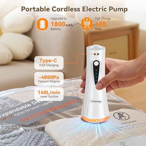 Vacuum Storage Bags for Travel with Rechargeable Air Pump, 12 Pack Space Saver Bags for Clothing, Luggage & Suitcase Compression, Efficient & Portable Storage Solution for Travel Essentials