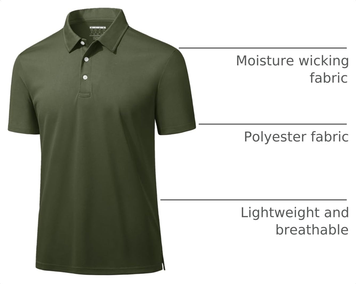MAGCOMSEN Polo Shirts for Men Dry Fit Lightweight Active Golf Polos Short Sleeve Moisture Wicking Collared Shirt Army Green
