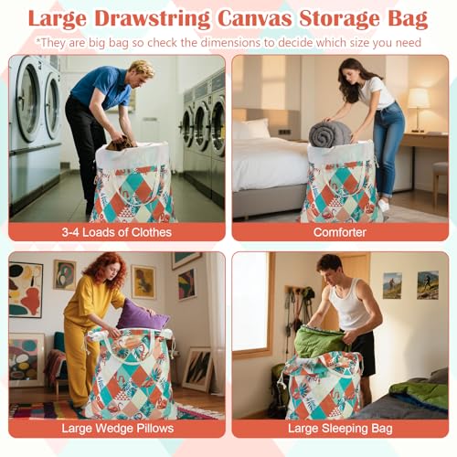 Canvas Laundry Bag 33"Wx 35"H, Thick Canvas Laundry Bag with Handles & Drawstring, Extra Large Heavy Duty Washable Basket Liner Hamper Liner Storage Sack (Pink Flamingo) - color: Pink Flamingo,1pc XL, size: XL 33"W x 35"H┃1 Pack