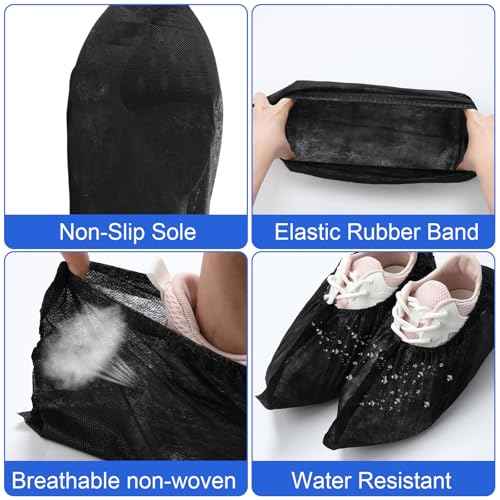 Vabean 1000 Pcs Disposable Shoe Covers Boot Cover Waterproof Nonslip Shoe Protector Covers for Indoor Carpet Floor Workplace Protection, One Size Fit Most (Black)