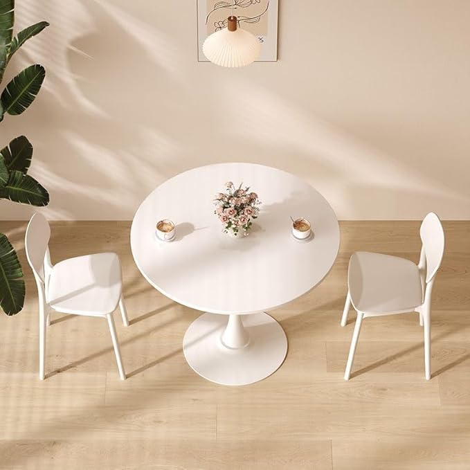 Tulip Table for 2-4 Persons 31.5" Modern Round Dining Room Table, Mid-Century Wooden MDF Circle Top Small Leisure Coffee Tables for Kitchen Living Room (White, 31.5")