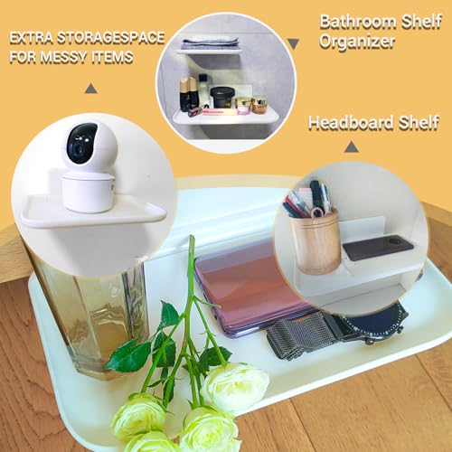 3 Pcs Small Foldable Floating Shelves for Living Room Bathroom,Bedside Shelf No Drill,Adhesive Shelves Organizer,Stick on Wall Rack Shelf Kitchen Entryway Bedroom,Bed Bedside Tray White