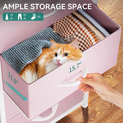 YITAHOME Dresser with 4 Drawers - Storage Tower Unit, Fabric Dresser for Bedroom, Living Room, Closets - Sturdy Steel Frame, Wooden Top & Easy Pull Fabric Bins - color: Cool Pink, style: 4-Drawer