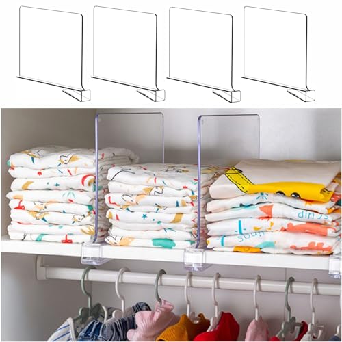 Yieach 4 Pack Clear Acrylic Shelf Divider for Closet Organization - 9.2″ Tall Closet Dividers for Wood Shelves,Cupboard,Vertical Shelf Separators in Closet for T-Shirt,Purse,Handbag,Sweater Organizer - size: Pack of 4