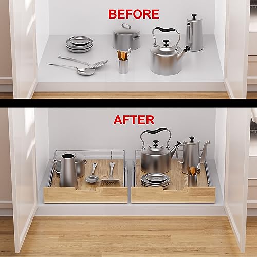 Sikarou Pull Out Cabinet Organizer,Heavy-Duty Slide Out Shelf, Wood And Wire Basket, Pull Out Drawer for for Kitchen Under Sink Space, Pantry, Bathroom (26 * 21 WM) - size: 1-TIE 26*21 WM