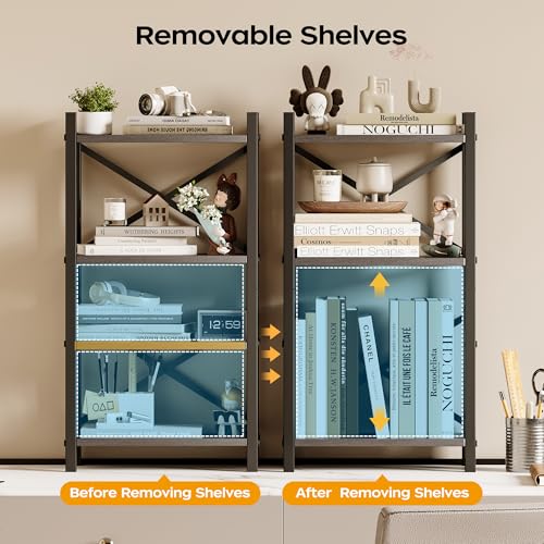 Desktop Bookshelf, 4-Tier Stackable Narrow Bookcase, Adjustable Industrial Desk Organizer & Hutch - Rustic Brown Wood Desktop Book Organizer for Living Room, Bedroom & Home Office - color: Grey