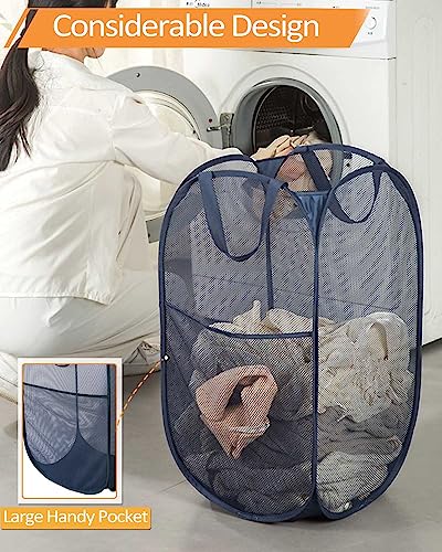 Bemkoo Navy Blue Durable Foldable Laundry Hamper, 22.8 x 14.2 x 14.2 inches - color: Navy Blue, size: Pop Vertical