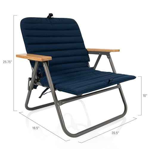 Picnic TIME Descanso Padded Beach Chair, Low Camping Chair with Removable Washable Cover, Backpack Beach Chair