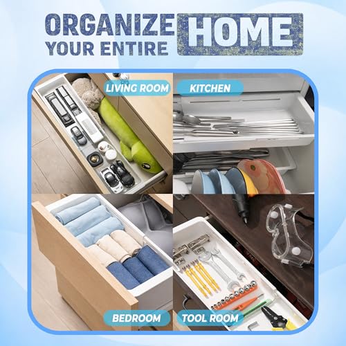 3-Pack Expandable Drawer Organizer for Deep Drawers, Adjustable Storage Tray (17–27 in), Durable PP Smooth Glide Divider for Kitchen, Vanity & Office, Space-Saving Design
