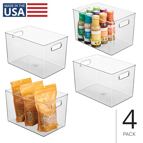 iDesign Storage Bins with Handles - Organizer Bins for Kitchen, Pantry, Bathroom, or Home Office - Set of 4 - Clear - style: Pack of 4