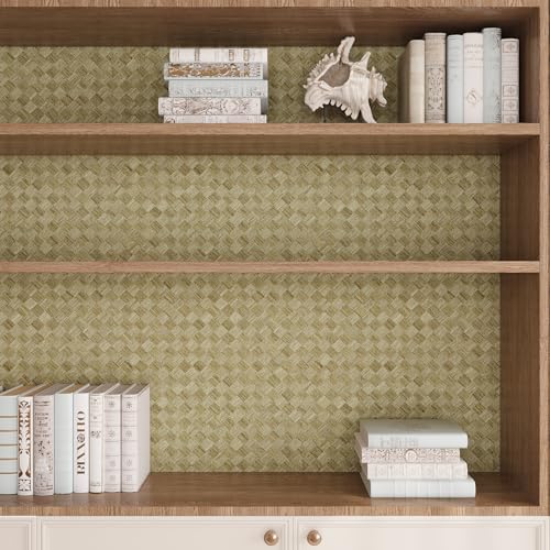 VaryPaper 15.7''x78.7'' Tan Brown Woven Grasscloth Peel and Stick Wallpaper Textured Grass Cloth Contact Paper for Cabinets Waterproof Self Adhesive Linen Vinyl Wall Paper Roll for Bedroom Living Room