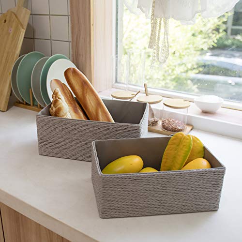 LA JOLIE MUSE Storage Baskets Set 4 - Stackable Woven Basket Paper Rope Bin, Storage Boxes for Makeup Closet Bathroom Bedroom (Gray) - color: Gray
