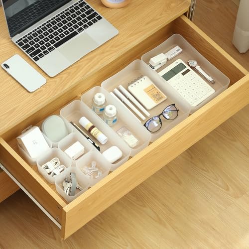 Poeland 10 Pcs Drawer Organizer Tray Storage Box for Bedroom Dresser Bathroom Kitchen, Frosted - size: 10pcs