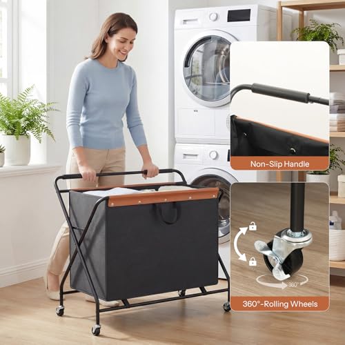 HOOBRO 172L Collapsible Laundry Basket with Wheels and Handle, Rolling Laundry Cart with Removable Liner Bag, Folding Laundry Hamper for Laundry, Bathroom, Bedroom, Black BB13XY01
