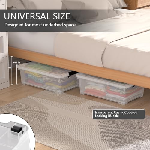 20 Quart Plastic Under Bed Storage Containers, Latching Storage Boxes with Wheels, Clear Under Bed Storage Bins, 4 Pack - size: 20 Quart