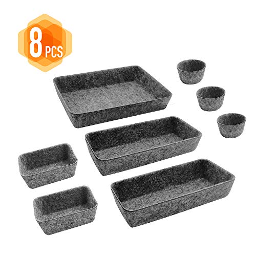 8pcs Drawer Organizers, Separators, Storage Box,Felt Storage Bins Inserts Tool Containers Toy Basket Shelf Cubes Foldable Drawer Dividers Desk Organisers - Grey