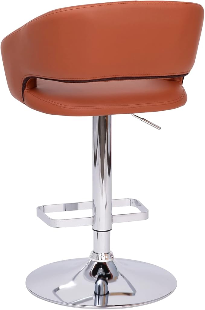 Flash Furniture Erik Comfortable & Stylish Contemporary Barstool with Rounded Mid-Back and Foot Rest, Adjustable Height - Cognac Vinyl with Chrome Base