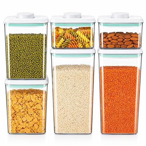 Airtight Food Storage Containers with Lids – 6 Pack BPA-Free Pop Containers for Pantry Organization, Cereal, Flour, Rice, Sugar – Stackable Kitchen Canisters (0.5, 1.2, 1.8 Qt) Set of 6