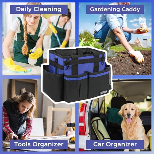 SCAVATA Compact Wearable Cleaning Caddy, Small Supplies Organizer with Handle & Shoulder Straps for Housekeepers, Under Sink & Car Cleaning Tool Organizer Bag (Blue) - color: Blue