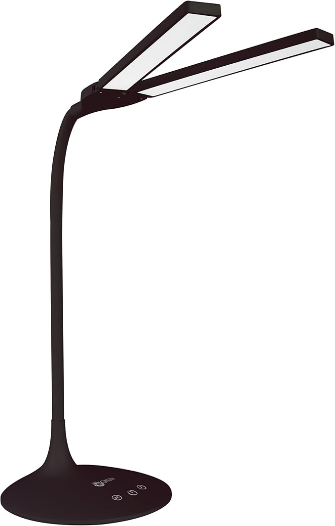 OttLite Pivot LED Desk Lamp – 3 Color Modes, 40-Minute Shut-Off Timer, Adjustable Neck, ClearSun LED, Touch Activated Controls, Gradual Dimmer, for Working, Crafting, Sewing, Studying (Black)
