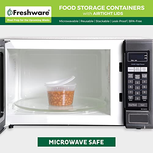 Freshware Food Storage Containers [50 Set] 12 oz Plastic Deli Containers with Lids, Slime, Soup, Meal Prep Containers | BPA Free | Stackable | Leakproof | Microwave/Dishwasher/Freezer Safe - size: 12 oz, 50-Set