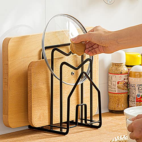 Poeland Kitchen Pantry Organizer Rack for Dinnerware, Bakeware, Cookware, Cutting Boards, Pan Lids - color: Black