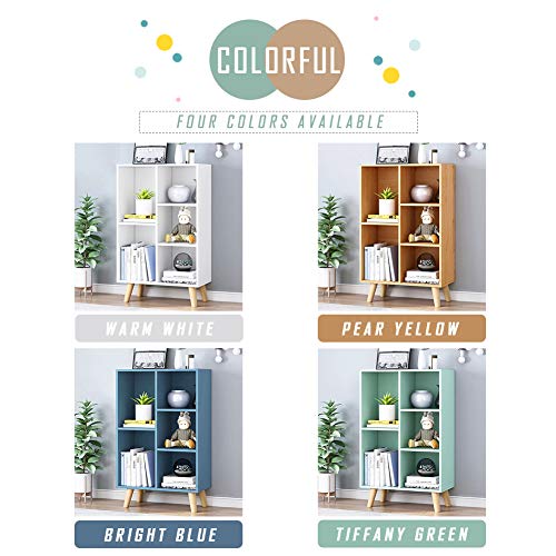 IOTXY Wooden Open Shelf Bookcase - 3-Tier Floor Standing Display Cabinet Rack with Legs, 5 Cubes Bookshelf, Bright Blue - color: Bright Blue, size: 50CM
