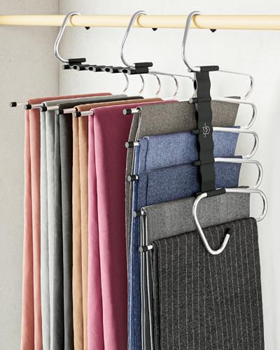 MORALVE Pants Hangers Space Saving - 2 Pack - Non-Slip Multi-Layer Space Saving Hangers - Multifunctional Clothing Rack for Closet Storage - Ideal for Jeans, Trousers, Skirts, Scarves & Slacks (Black) - size: 2 Pack