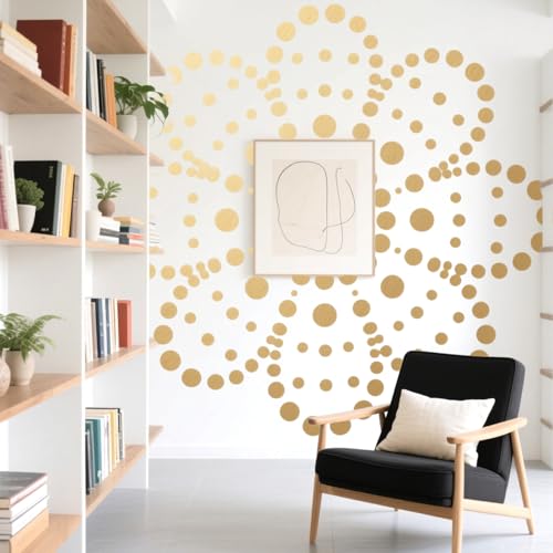 348 Pcs Polka Dot Gold Wall Decal Circle Sticker, Classroom Wall Decals Gold Bedroom Decor Round Art Stickers Playroom Decor Removable Sticker Girl Decals Decoration for Girls Bedroom (6 Sheets)