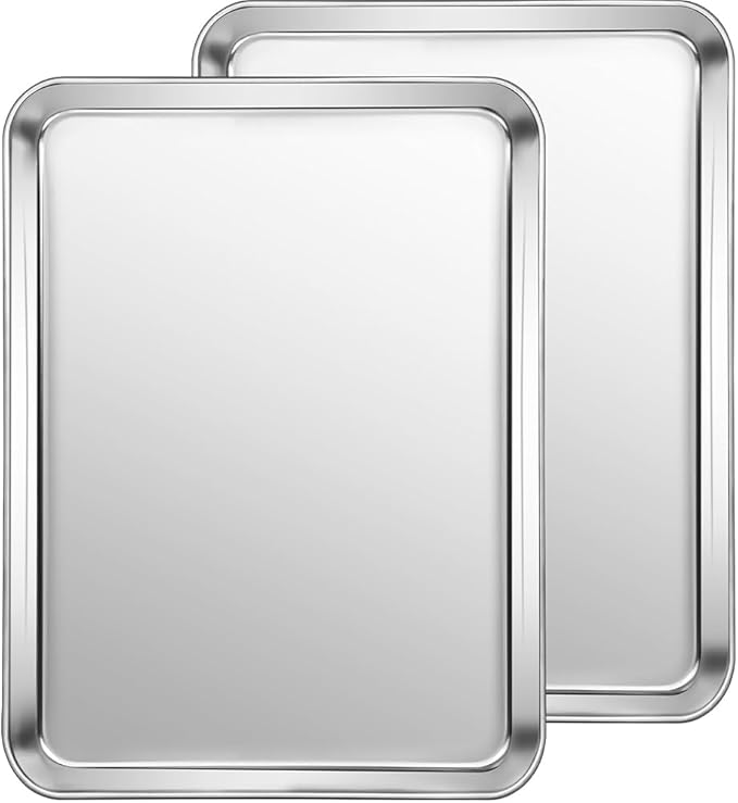 Jelly Roll Pan Set of 2, 15.9” x 12” Stainless Steel Cookie Sheets for Baking, Non Stick Baking Sheets for Oven Heavy Duty Baking Trays
