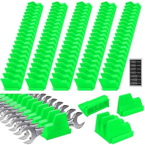 Chunful 100 pcs Modular Wrench Organizer Holder Wrench Tool Organizers Storage Racks Set with Metric & SAE Label for Tool Box Drawer Storage for Father Brother Professional Mechanics Men (Green)