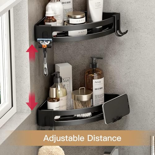 VOLPONE 3-Pack Black Triangle Shower Caddy, 3-Tier Corner Shelves, Rustproof Shower Storage Rack, Drill Free Wall Mount Shower Organizer, 40lbs Load Capacity - style: Without Suction Cup Triangle with Hooks 3 Tier Black